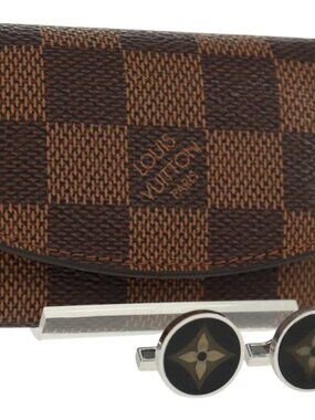 LOUIS VUITTON Damier Ebene Buton De Manchette Fleur Case